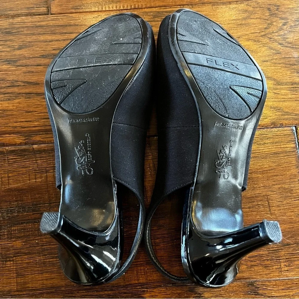 Life Stride Women's Black Peep Toe Slingback 3 Inch Heels size 6.5